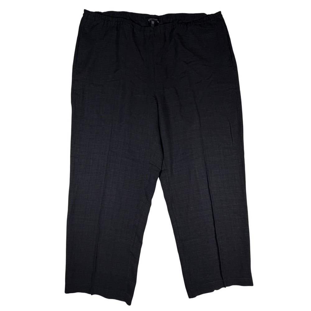 Eileen Fisher Womens Large Black Linen Blend Italian Fabric Pants Size 42